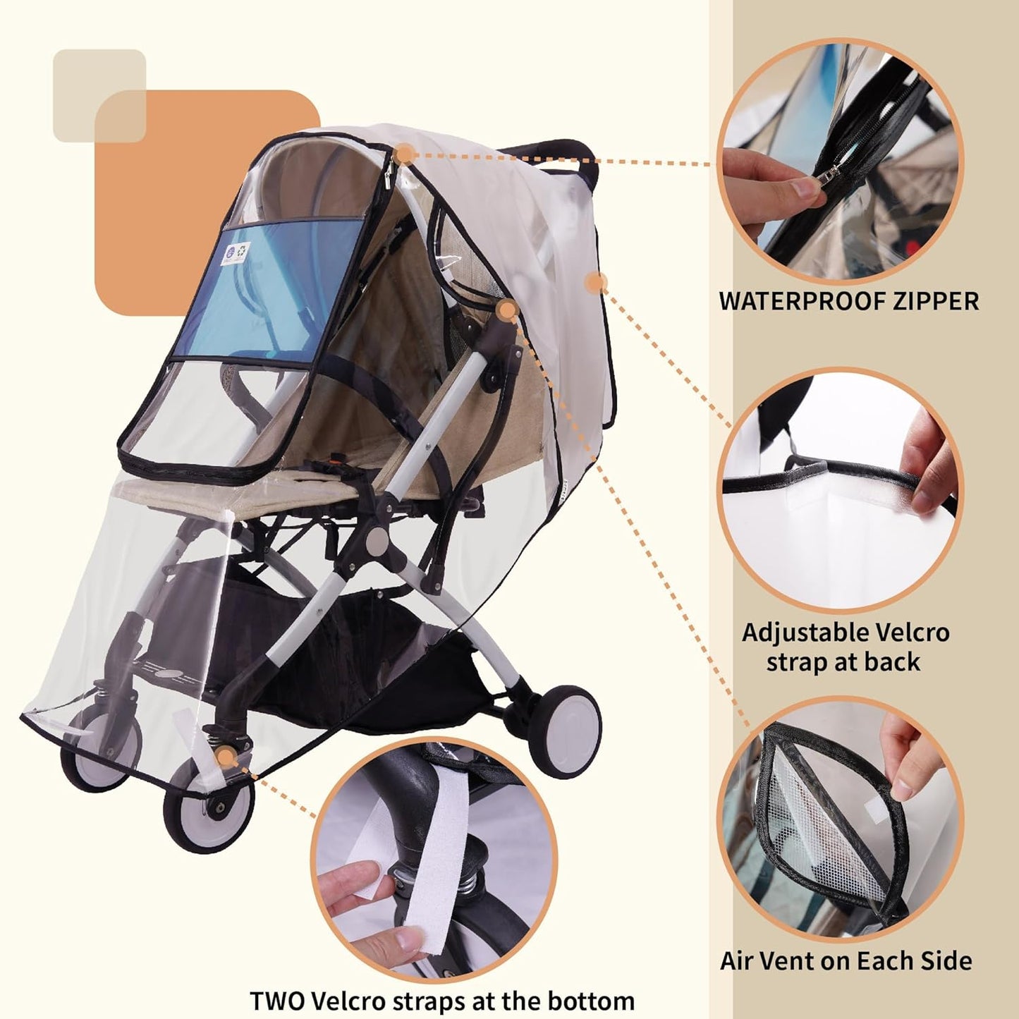 Bemece Stroller Rain Cover Universal Stroller, Travel Weather Shield Windproof and Waterproof Protect from Dust and Snow