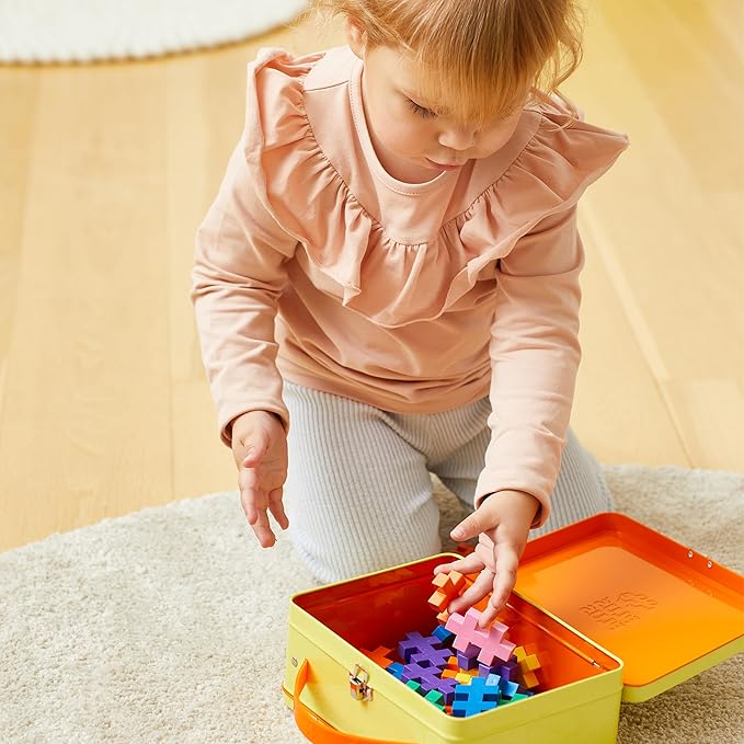 PLUS PLUS Building Set with Metal Suitcase, Open Ended Stem Toy for Toddlers and Preschool, 70 Big Basic Interlocking Pieces