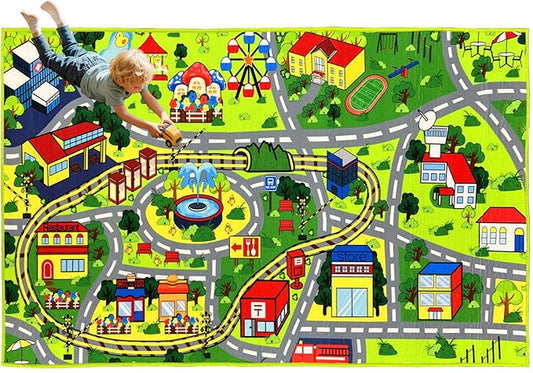 Car Rug Play Mat - Car Train Rugs Playroom Mat, Kids Rugs for Bedroom Road Rug with City Map Design Kid Room Decor, 59x31.49 lnches