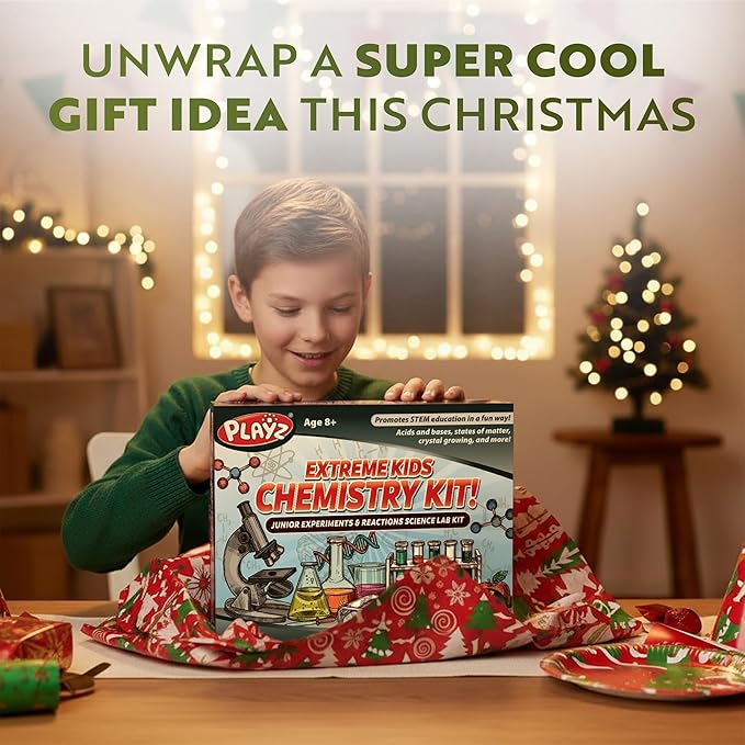 Playz Extreme Chemistry Set – 52 Unique Experiments, Science Kits for Kids Age 8-12, Lab Gear, Volcano Project, Learning Tools, Fair Activity, Discovery Gift, STEM Toys for Boys and Girls