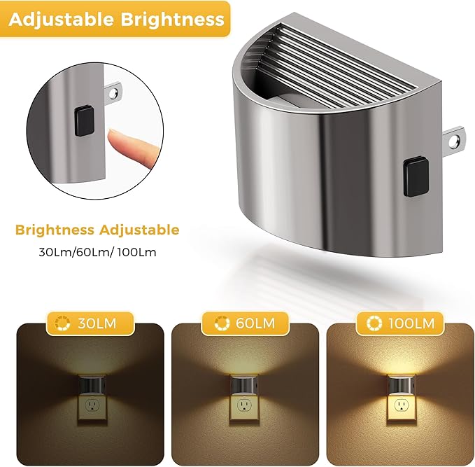 L LOHAS LED Night Lights Plug into Wall, Dimmable Night Light with 3 Level Brightness, 3000K Soft White, 2 Pack, Grey