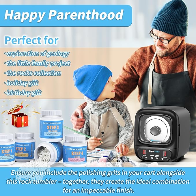 K2 Elite Professional Rock Tumbler Kit, Ultra Quiet & Cutting Edge Brushless Motor Rock Polisher for Adults & Rock Collector, Noise-Reduction, Extra Large 3 Lbs Barrel, STEM Gift for All Age