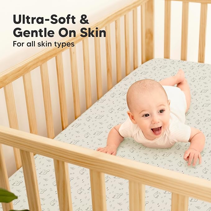 2-Pack Waterproof Baby Crib Sheets for Boys, Girls - 52x28 Viscose Derived from Bamboo Toddler Bed Sheet Neutral, Fitted Crib Mattress Protector Cover for Baby Bedding, Soft & Gentle (Pine Grove)