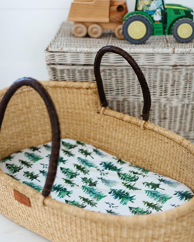 Baby Bassinet Sheets for Boy, Girl (Woodland Forest Animals) 2-Pack - Fitted Bedside Bassinet Sheets - Buttery Soft Cotton Blend for Standard Mattress Pad - Compatible with Halo BassiNest