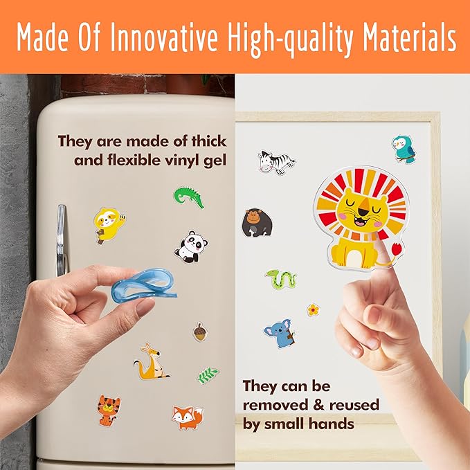 34PCS Wild Animal Jelly Stickers, Thick Window Door Clings Removable Reusable Gel Clings Decals for Kids Toddlers Adults Home Classroom Nursery Animal Theme Party Supplies Decorations (Not Edible)