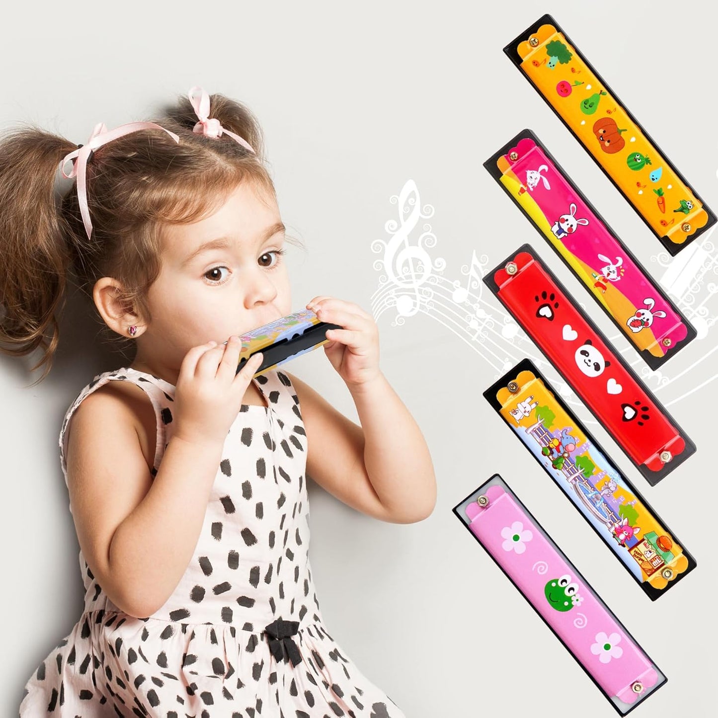 80 Pcs Children's Harmonica Bulk - 16 Hole Plastic Cartoon Harmonica Toy for Kids - Musical Instrument for Birthday Party Favors, Random Color Pattern