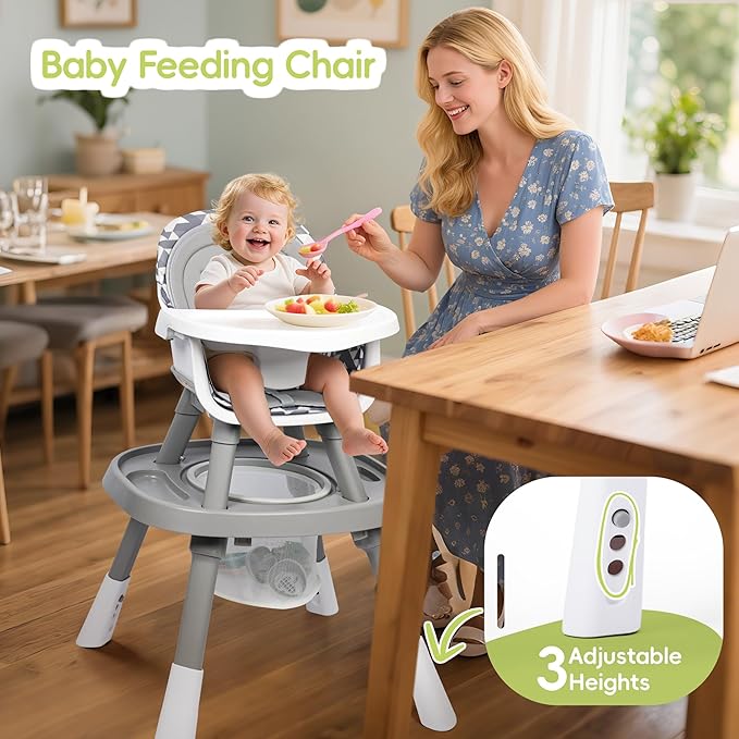15 in 1 Convertiable High Chair for Babies and Toddlers, 2 in 1 Highchair & Activity Center w/Toys, Booster Seat, Toddler Chair w/5-Point Harness & Removable Tray & 2-Layer Cusion (Grey)