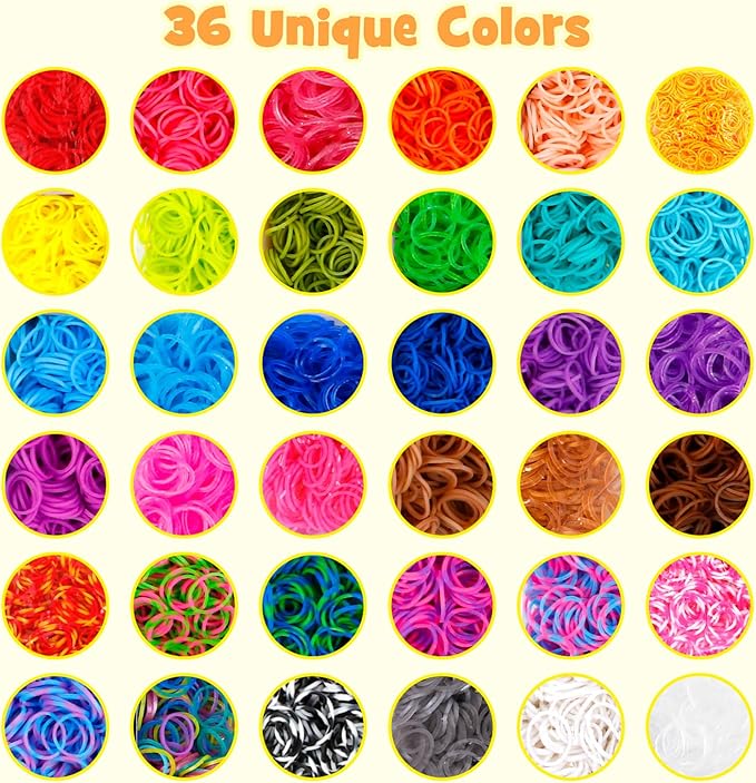 INSCRAFT Rubber Band Refill Kit: 18,950+ Rubber Bands in 37 Colors, S-Clips, Beads, Backpack Hooks, Tassels and More, DIY Friendship Bracelet Making Kits, Christmas Birthday Gift for Kids