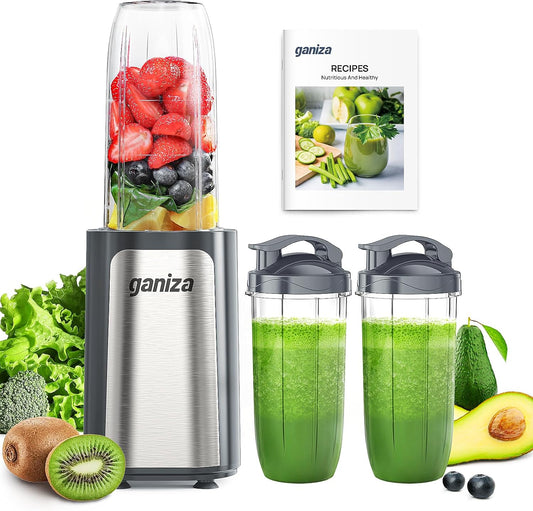 Ganiza Smoothie Blenders, 14Pcs Personal Blender for Shakes and Smoothies for Kitchen with 3 Portable Blender Cups (1x24oz & 2X17oz), Single Serve Smoothies Maker for Juices, Nutritious Recipe Grey