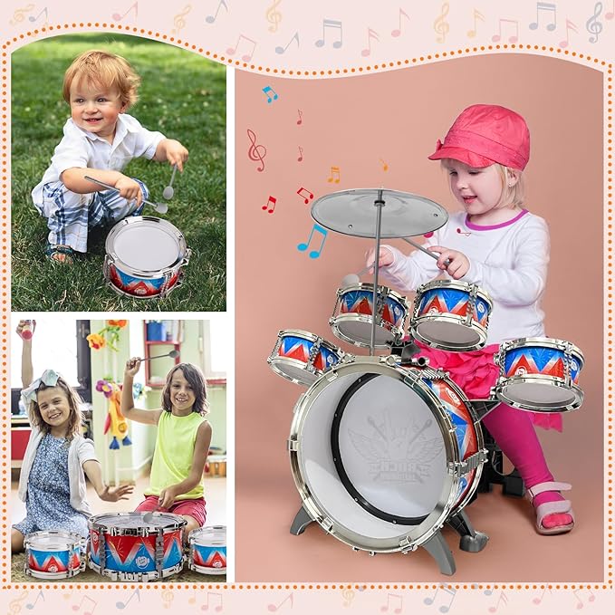 Toddlers Drum Set Kids Jazz Band Rock Kit for 3-5 Years Old Perfect Birthday Xmas Gift - Early Learning Musical Toy Set with Easy Assembly