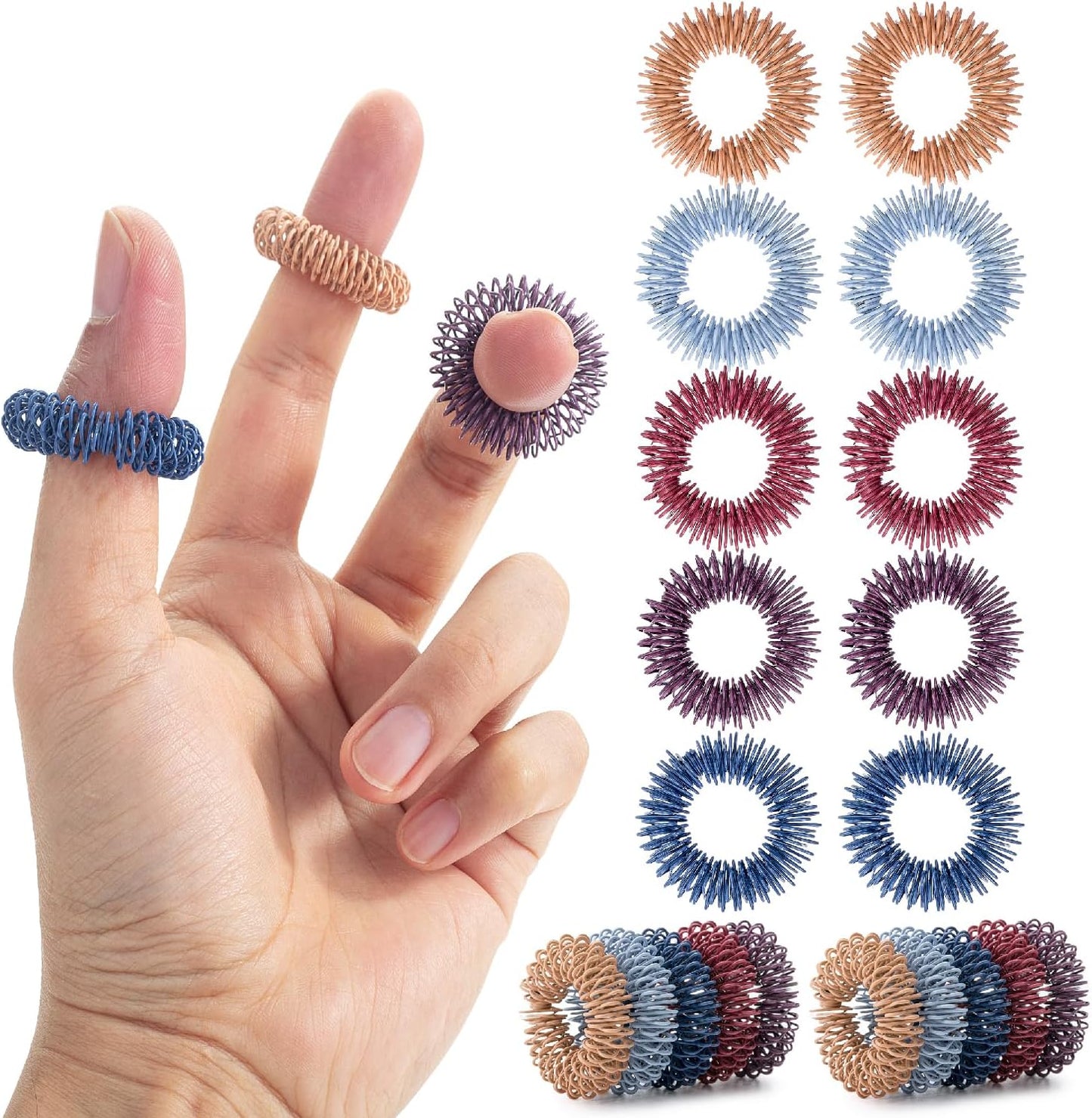 Mr. Pen- Spiky Sensory Rings, 10 Pack, Vintage Colors, Stress Relief Fidget Sensory Toys, Fidget Rings, Fidget Ring for Anxiety, Stress Relief Rings, Massager for Fidget ADHD Autism, Sensory Ring