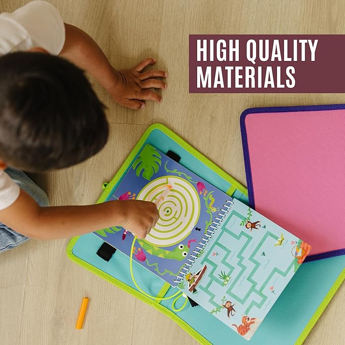 Totebook Kids Travel Educational Activity Book with Washable Markers - Car and Airplane Activities, Learning Toys for Toddlers- Search and Find, Reusable Stickers for Ages 4, 5, 6 (Jungle)