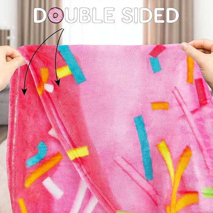 Zulay Giant Double Sided Glazed Donut with Gift Box Packaging - Novelty Blanket for Adults & Kids - Soft Flannel Round Glazed Donut Blanket for Indoors, Outdoors, Travel, Home, 285 GSM - 71 Inches