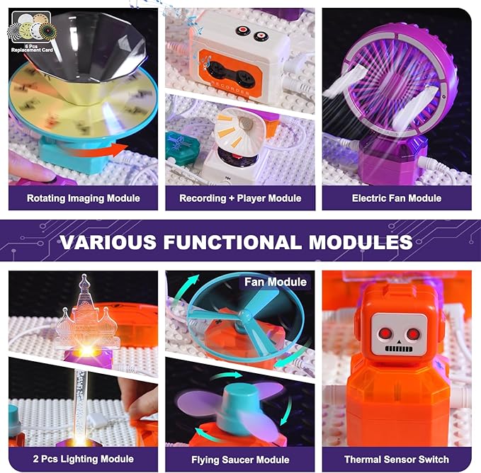 VATOS Science Circuit for Kids, 68PCS Electronics Exploration Kit with 450+ Projects, Rotational Imaging, Sound Recording & Playback, STEM Educational Toy for Boys Girls Ages 6+