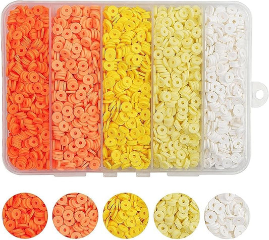 4000Pcs Yellow Clay Beads for Bracelets Making 6mm Heishi Polymer Clay Bead, Flat Round Disc for Jewelry Making Yellow Bead Making Kit