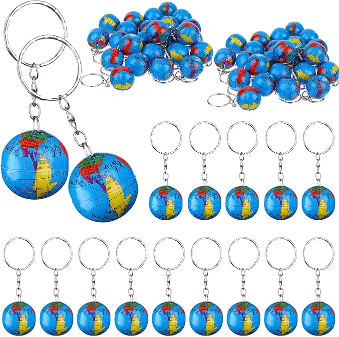 1" Globe Keychains Earth Globe Key Chains Mini Backpack Hook for Travelers