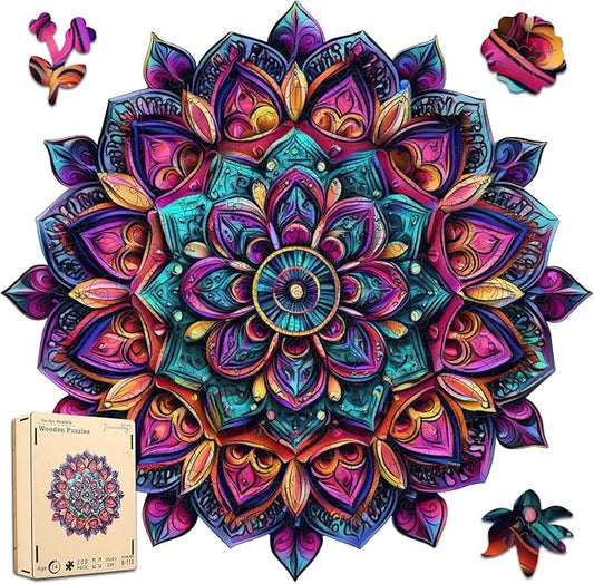 Jiroinlly Wooden Jigsaw Puzzles, Mandela Wooden Puzzles for Adults 200 Pcs, 11.2'' x 11.4'' Luxurious Shaped Wood Puzzle, Beautiful Package, Best Gift for Adults and Kids, Family Game