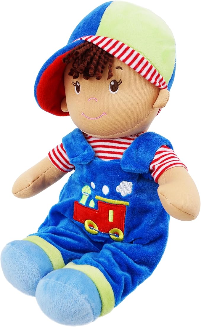 June Garden 13.5" Soft Dolly Milo - Stuffed Soft Baby Boy Doll for Birth and Up - Blue Outfit