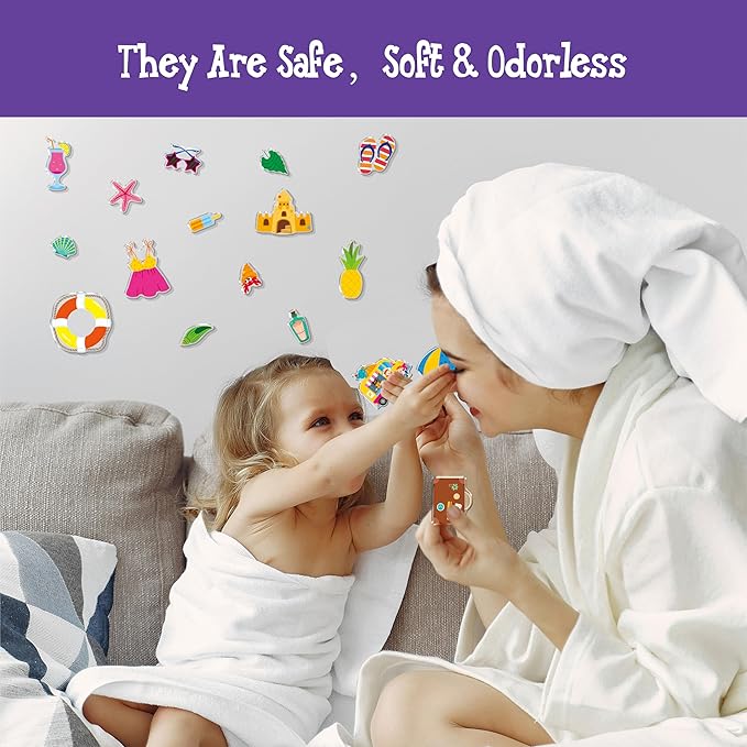 40PCS Reusable Jelly Stickers, Waterproof Summer Beach Window Cling Stickers for Toddlers, Removable Easy to Clean Gel Decals for Kids, Adults, Home & Classroom Decors, Travel Toy (Not Edible)