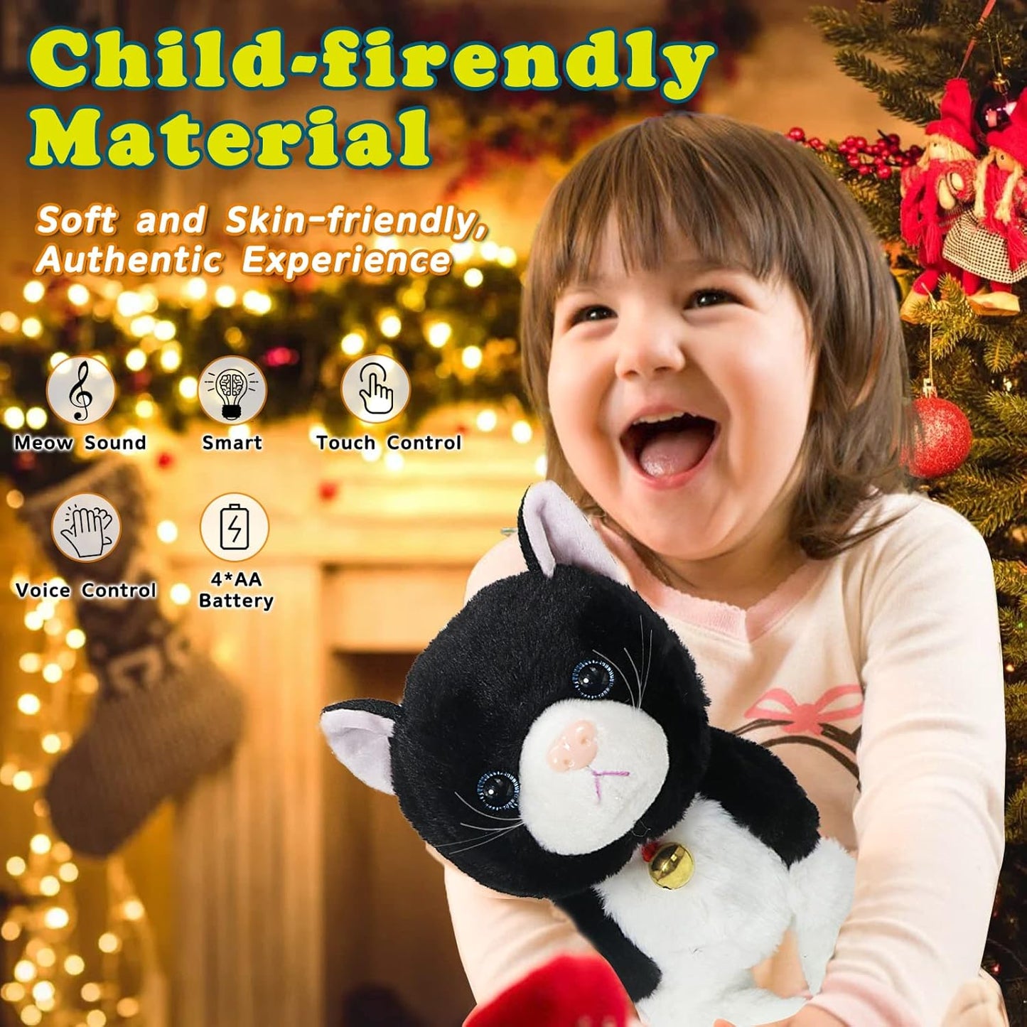 Interactive LED Robotic Cat, Barking Meow Kitten, Electronic Pet, Animated Toy for Girls & Kids