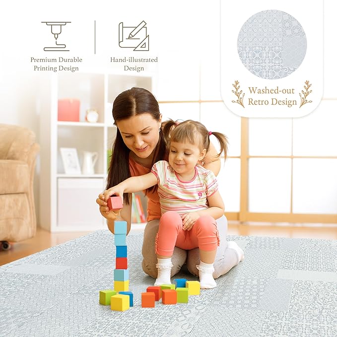 Popsykosy Premium Exercise & Baby Foam Play Mats - Stylish & Large Non-Toxic Puzzle Floor Mat - 6 Tiles - Spacious 6ft x 4ft - Peel-Resistant Reinforced Version - Soft, Thick, Waterproof -Totem Gray