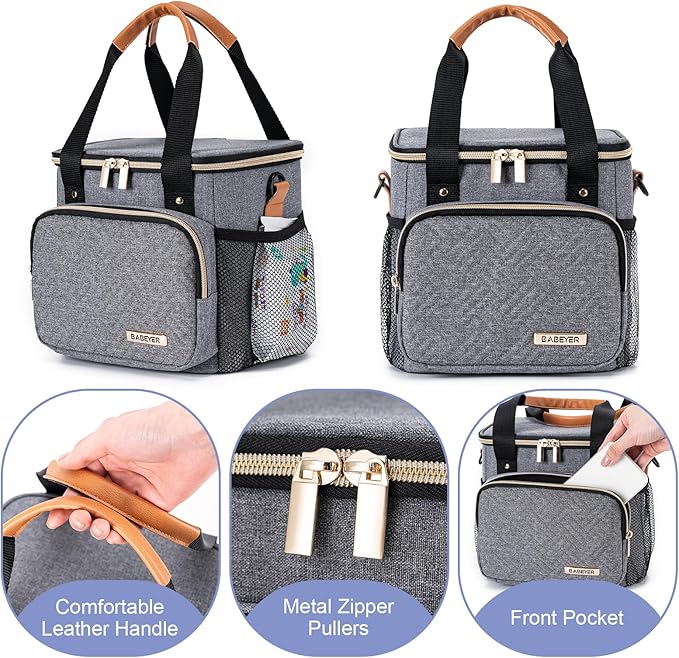 Breastmilk Cooler Bag with Ice Pack Fits 6 Baby Bottles up to 9 Ounce, Breast Milk Pump Cooler Bag for Nursing Mom Daycare, Work, Travel-Grey