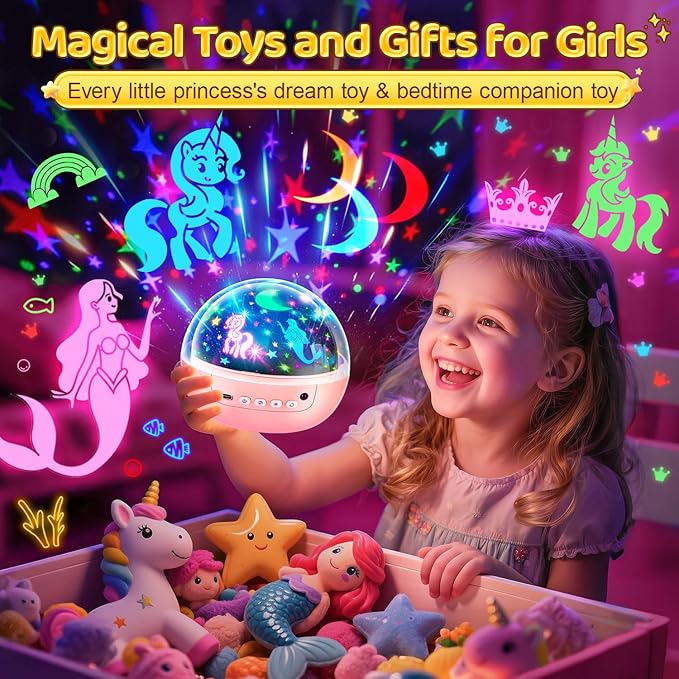 Girl Toys Age 1-10 Years Old, 【3 Film & 93 Colors】Princess Toys Mermaid Toys Unicorn Toys for Girls Age 4-6 Night Light for Kids Projector, Remote Control Little Girls Toys, Girl Gifts Toys for 3-8