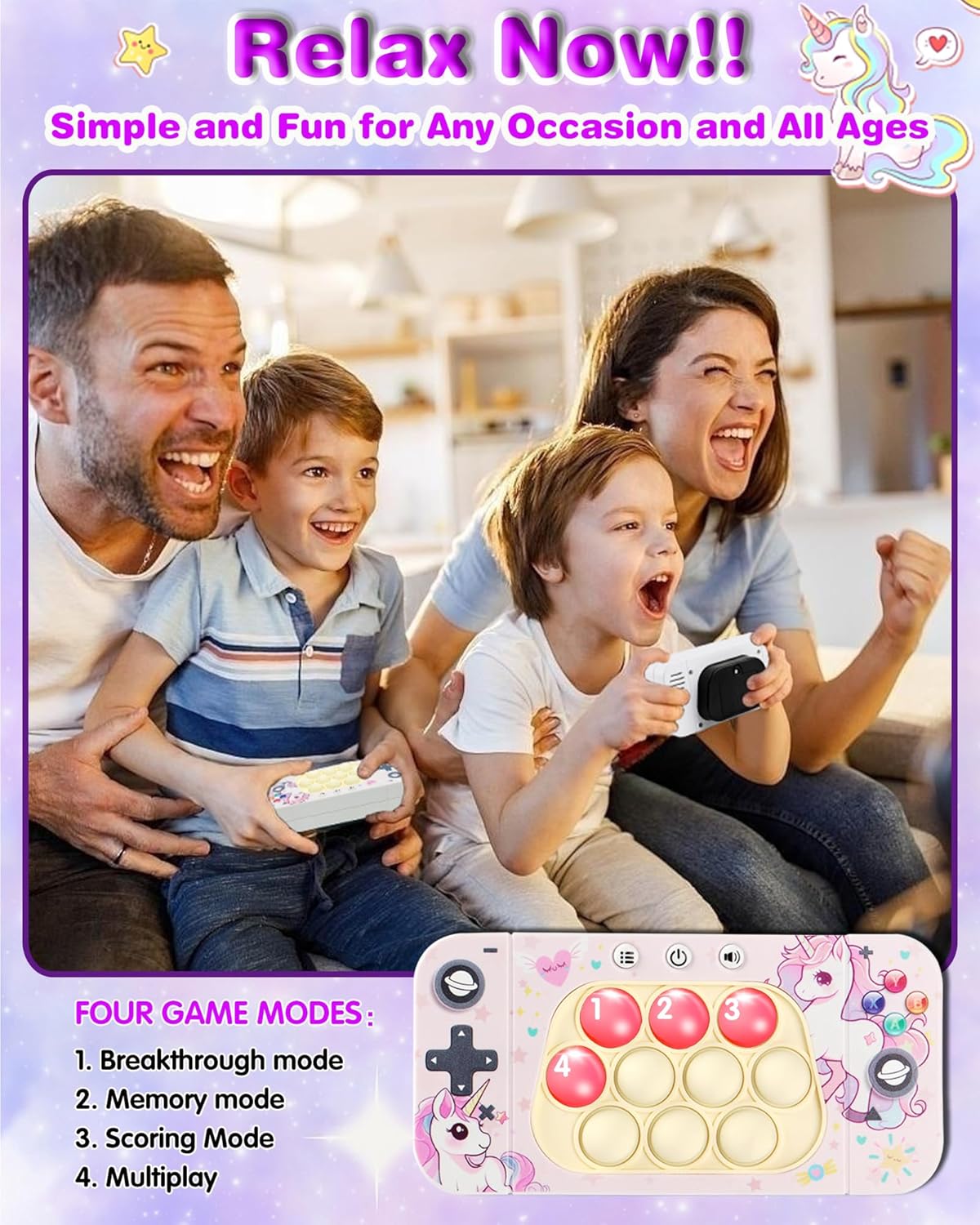 Fast Push Game Fidget Toys for Kids Adults, Quick Push Game, Handheld Sensory Fidget Popper Game Console Toys for Kids 6-12, Birthday Gifts for Boys, Girls, Teen（Unicorn）