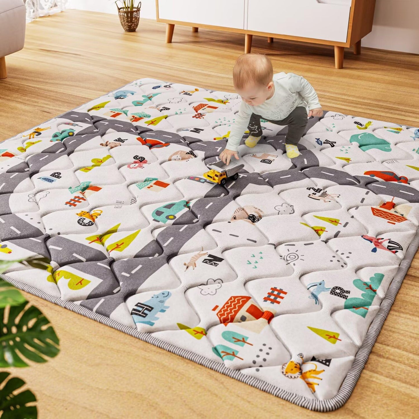 Car Portable Baby Play Mat 50x50 Playpen Mat Upgraded Thicken Baby Floor Play Mat Non-Slip Cushioned Crawling Mat Waterproof Activity Playmats for Babies Toddlers Infants (50x50, Letter Car)