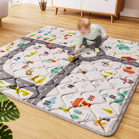 Car Portable Baby Play Mat 50x50 Playpen Mat Upgraded Thicken Baby Floor Play Mat Non-Slip Cushioned Crawling Mat Waterproof Activity Playmats for Babies Toddlers Infants (50x50, Letter Car)