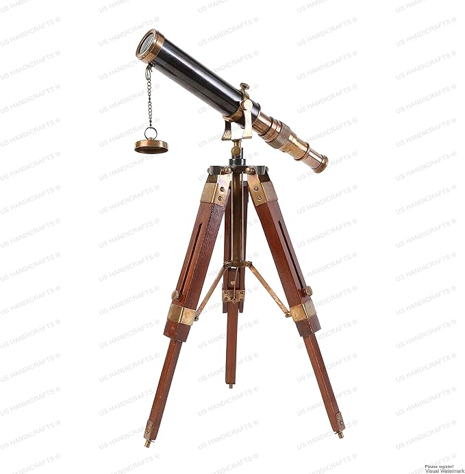 Vintage Brass Nickel on Tripod Stand – Chrome Desktop Telescope for Home Decor & Table Accessory, Nautical Spyglass for Navy & Outdoor Adventures (Style 2)