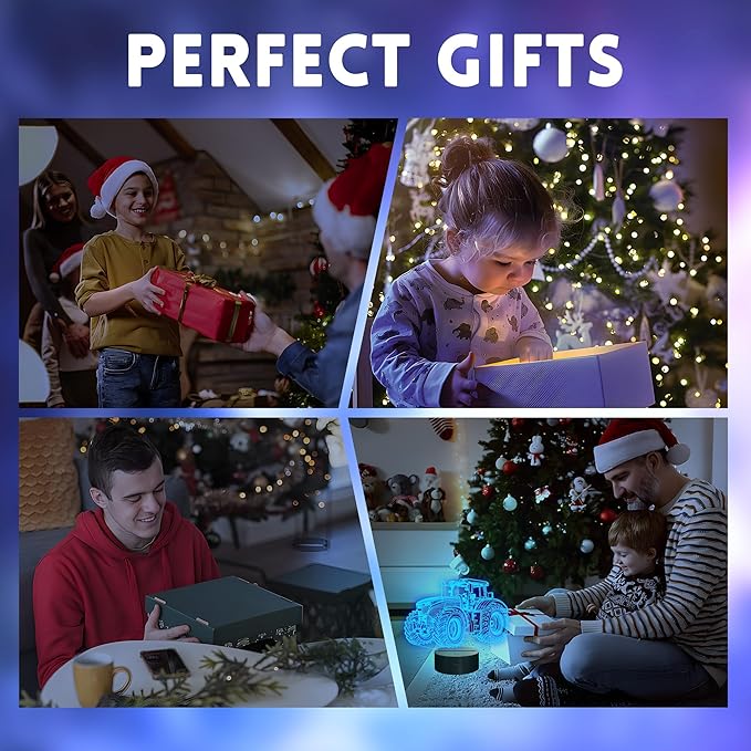 Tractor Night Light, Truck 3D Illusion Optical Hologram LED Lamp with 16 Color Changing, Remote Control, Timer, Table Bedroom Decor Creative Chrismas Birthday Gift for Kids Boys Grandson Men