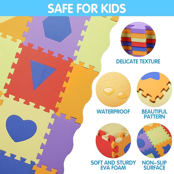 Foam Play Mat for Kids，25Pcs Square Interlocking Puzzle Floor Mat，Baby Play Mat Floor Mat Foam Puzzle Playmat for Toddlers with Fence（Shape-CSH028