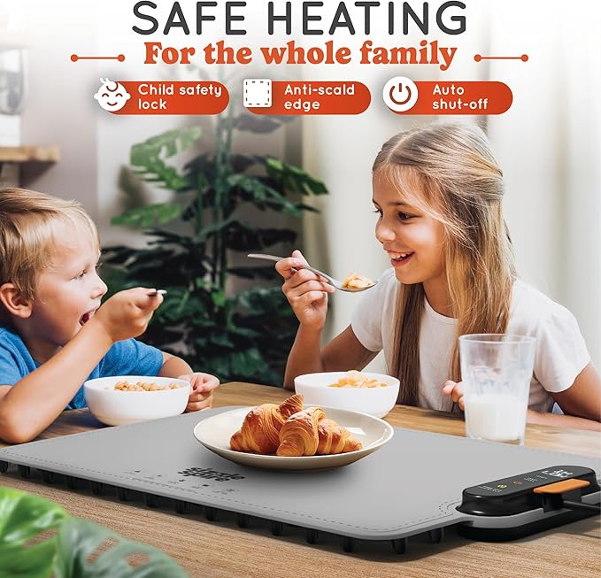 Electric Warming Tray, Rollable Silicone Warming Pad for Food with 4 Temperature Settings, auto Shut-Off, Great Food Warmer Mat for Parties, Buffets, Gatherings and Everyday Use - Gray