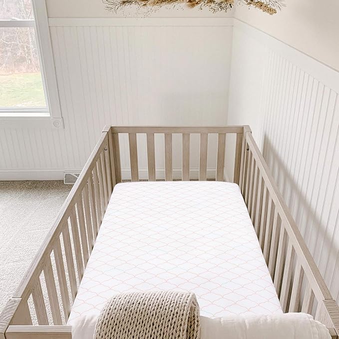 Newton Baby Fitted Single Layer Crib Sheet (2-Pack) - Ultra Breathable and Soft, Organic Cotton, Fits All Standard Cribs, Blush Coral White