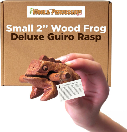 Deluxe Small 2" Wood Frog Guiro Rasp - Percussion Musical Instrument Tone Block - Wooden Instrument with Stick, Noise Maker by World Percussion USA