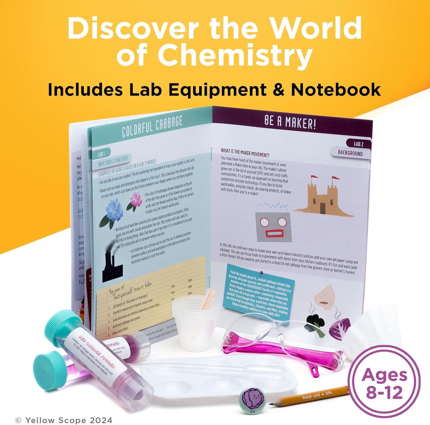 Science Kit for Kids, Acid, Base & pH Kit for Girls and Boys, Cabbage Chemistry, STEM Learning Color Changing Experiment, Kids Ages 8-12