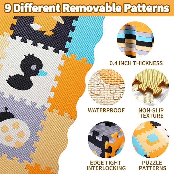 Coolcandy Baby Play Mat, 25Pcs Interlocking Puzzle Floor Mat, with Safety Fence - 0.4" Thick Non-Toxic EVA Foam Play Mat, for Infants & Toddlers 3-36 Months, Soft Puzzle Tiles for Play Areas