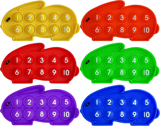 Fun and Stimulating Pop Fidget Toy Set of 6 with Cute Bunny Design and Numbered Ten Frame Pop Bubbles - Relieve Stress and Anxiety with Proweber's Silicone Toy for Kids and Adults - 6 Pack Set