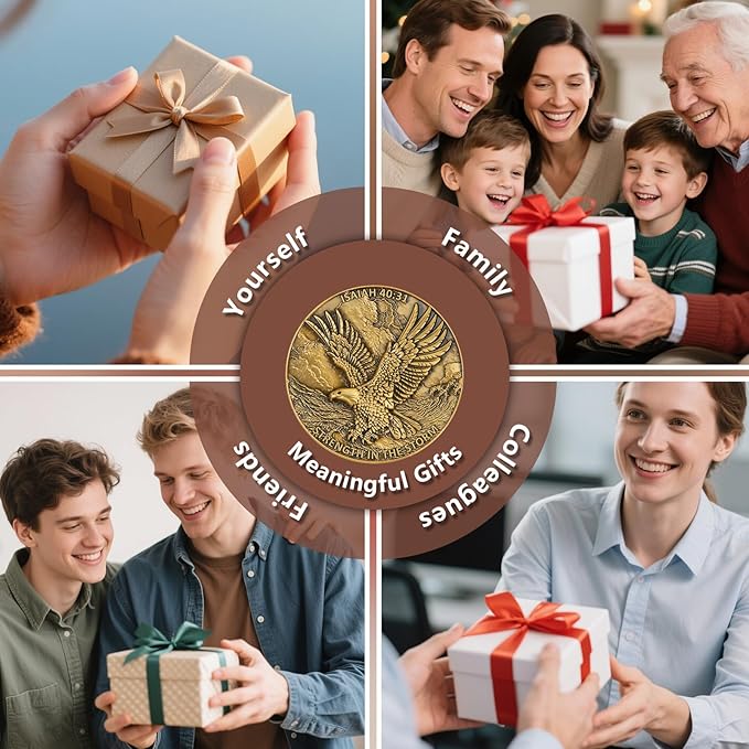 1.57 Inch Zinc Alloy Double-Sided 3D Eagle Challenge Coin - Inspirational Design with Isaiah 40:31 Engraving, Strength in The Storm Theme