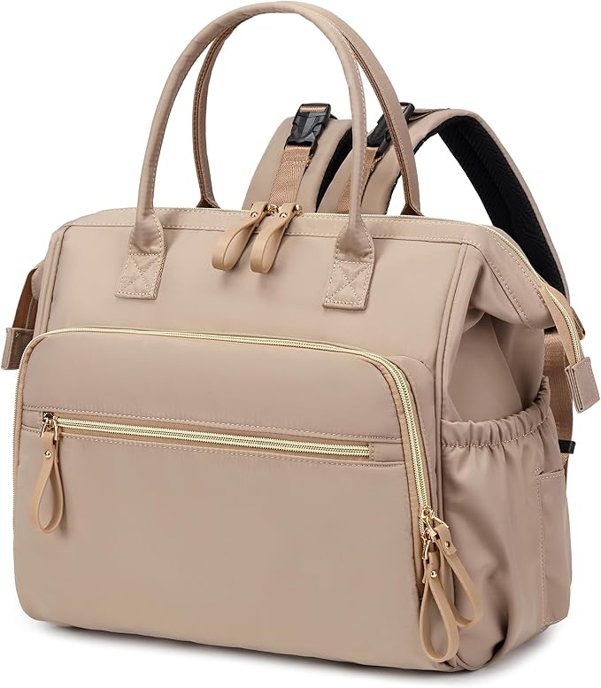 Convertible Diaper Bag Tote, Wide Open Top 14 Pockets Stylish Baby Diaper Bag with Stroller Buckle, Water-resistant (Mocha Mousse, Large)