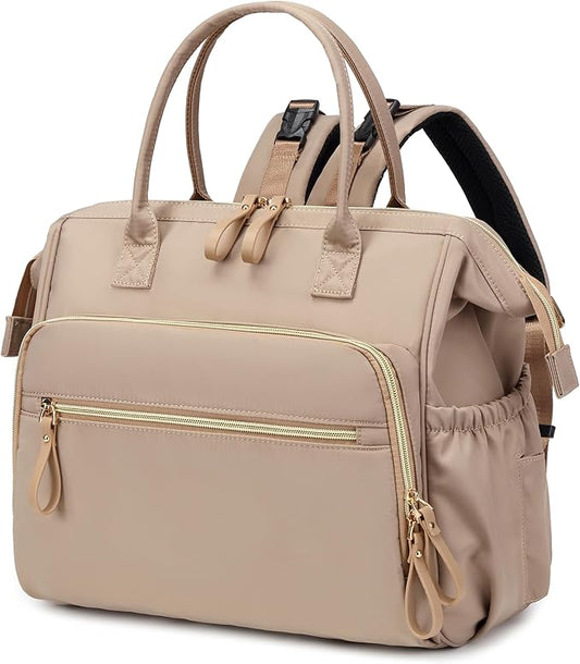 Convertible Diaper Bag Tote, Wide Open Top 14 Pockets Stylish Baby Diaper Bag with Stroller Buckle, Water-resistant (Mocha Mousse, Large)