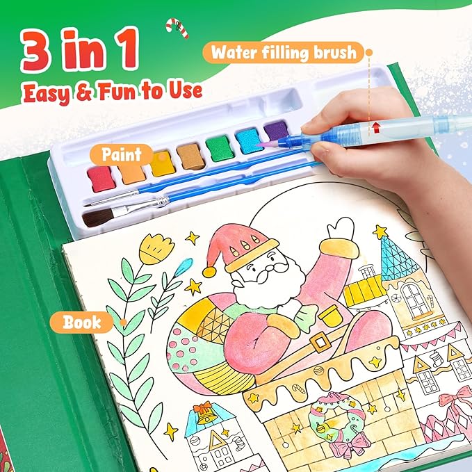 JoyCat Paint with Water Coloring Books for Toddlers, Watercolor Painting Sets for Kids Ages 3-5 4-8, Arts and Crafts Drawing Activities Toy Birthday Gift for Boys Girls (Christmas)