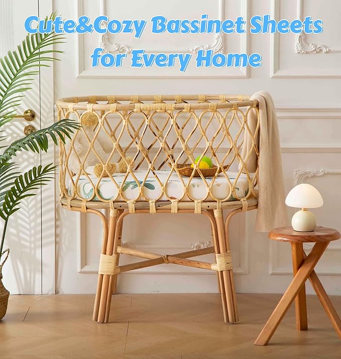 SDY Dinosaur Baby Bassinet Sheets Set 2 Pack for Boys Girls，Elastic Travel Crib Fashionable Floral Pattern, Standard Cradle Safe Sheets Set 32 * 16 * 4 inches (Dino)