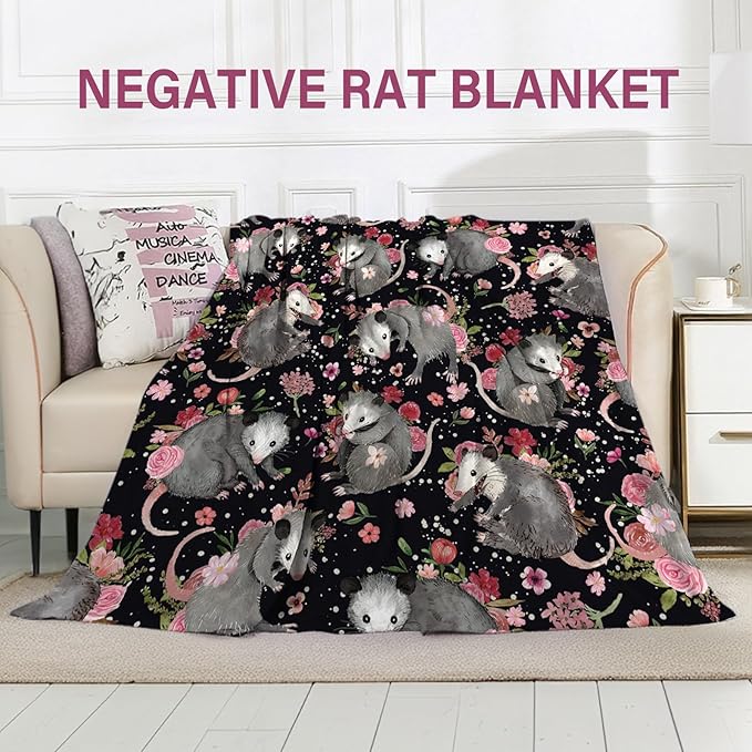 Possum Blanket Gifts for Women, Opossum Gifts for Lover, Possum Ornament, Opossum Plush, Thanksgiving Birthday for Girl, 50" X 60"