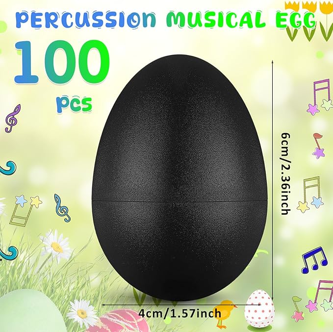 Yeshone 100 Pieces Egg Shakers Musical Instruments Percussion Maracas Egg for Kids Toys Plastic Easter Shaker for Learning DIY Painting, Classroom Music, Rhythm (Black)