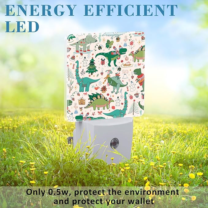 Cute Dinosaur Christmas Night Light for Kids, LED Night Light Plug into Wall with Dusk to Dawn Sensor for Girls Boys Women Men Room Decor, Hallway, Kitchen, Bathroom, Nursery, Stairs