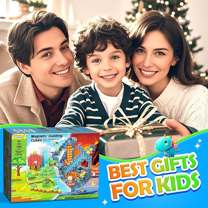 154PCS Dinosaur Toys Magnetic Blocks-Build Mine Magnet World Forest Mine Edition, Dino Adventure Magnetic Building Sensory STEM Kids Toys for Boys Age 3+,Magnet Games for Boys Girls 3-5 4-6 5-7 6-8