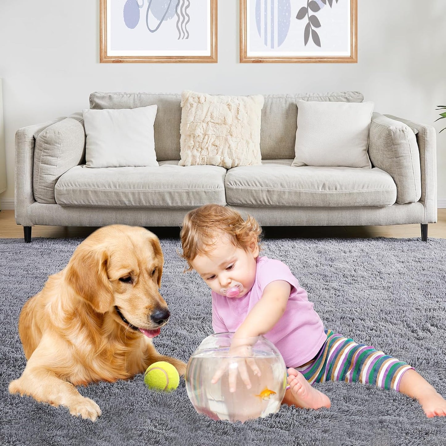 Fluffy Shag Area Rug, 4x6 Grey Rugs for Bedroom, Soft Plush Area Rugs for Living Room, Non-Slip Indoor Carpet for Nursery, Study Room, Dressing Room, Home Decor