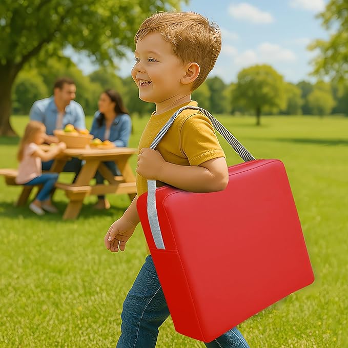 Toddler Booster Seat for Dining Table, 2 Elastic Seat Belts, Anti Scratch PU Skin-Friendly, Waterproof, Anti-Wrinkle, Detachable Non-Slip Bottom - Red